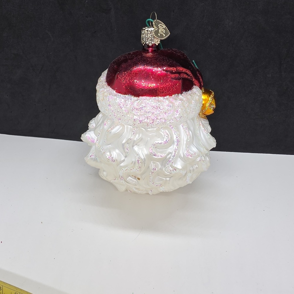 Old World Christmas Santa Head Red Hat Glitter Glass Ornament - Picture 2 of 5